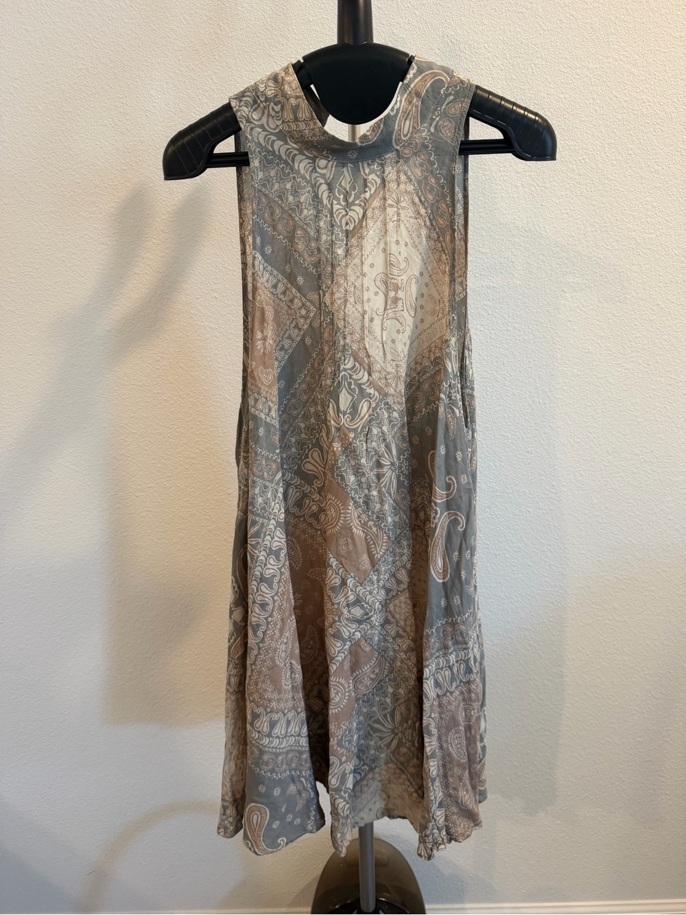 Free People Mini Dress in Gray and Cream Paisley